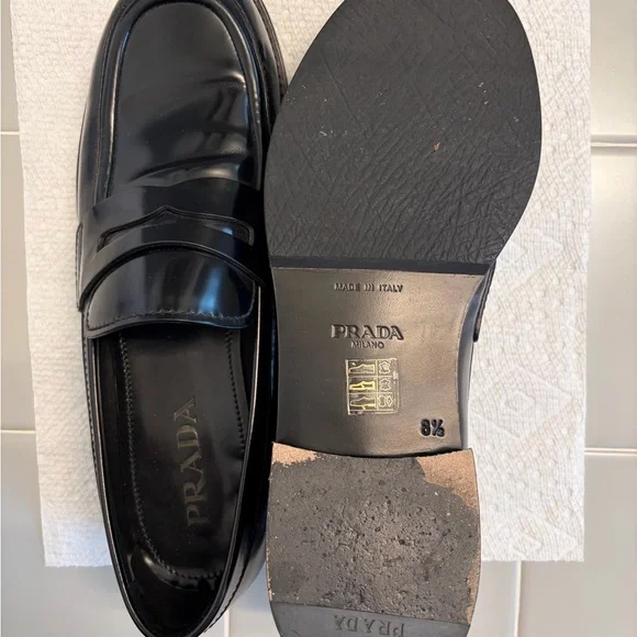 Prada Men's Glossy Black Slip-On Loafers - Picture 5 of 7